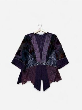 Spencer Alexis Burnout Velvet Patchwork Lace Kimono Top Whimsigoth Fairy 1X Silk